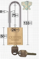 Restricted Ilco IP9 Key Abus Padlock 83/45 Extended 75mm Shackle